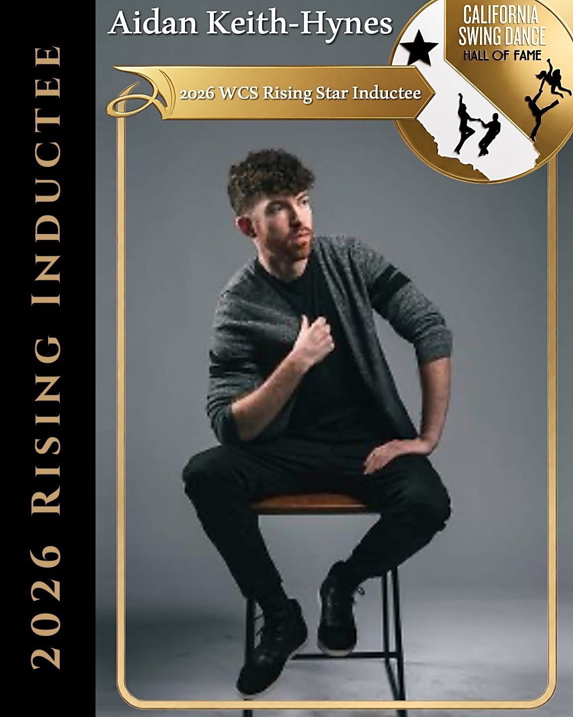 Aidan Keith-Hynes pictured as a 2026 WCS Rising Star Inductee in the California Swing Dance Hall of Fame
