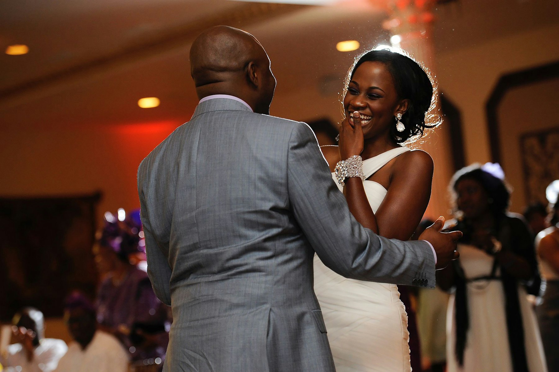 Newlyweds sharing a close first-dance moment